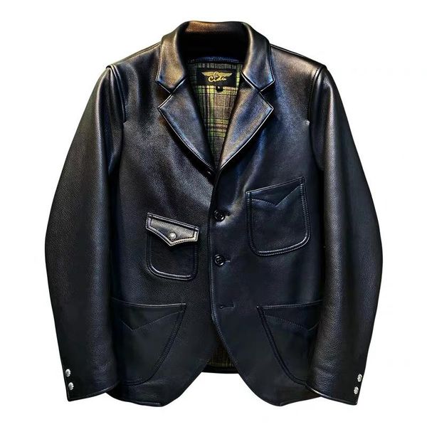 

men's leather & faux a gentleman and vintage deerskin suit real jacket, Black