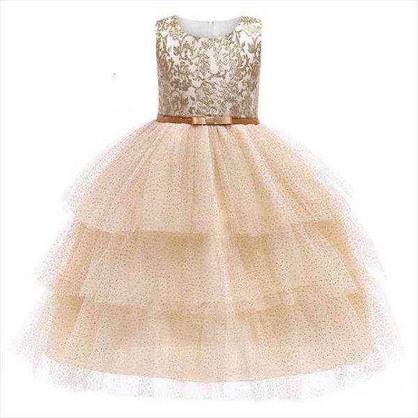 

golden thread embroidery girls girl dress christmas sleeveless elegant princess kids for fluffy party, Red;yellow