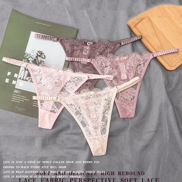 

women's panties transparent women lace t-pants thin belt hollow temptation underwear cotton low-waist female briefs, Black;pink