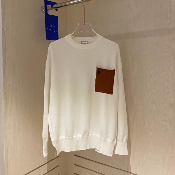 

70% off pocket embroidered white long sleeved sweater women's spring and autumn new loose couple splicing fashion knitted bottom shirt, Black;gray