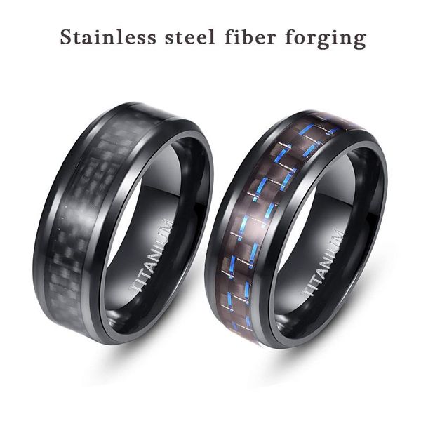 

wedding rings fdlk 8mm men's black stainless steel band carbon fiber inlay comfort fit ring beveled edge size 6-13, Slivery;golden