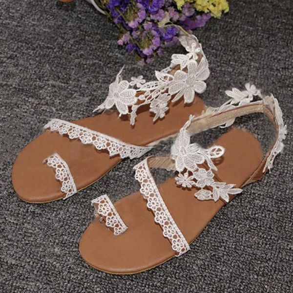 

sandals 2021 white lace women flip flops flat bohemia beach shoes plus size summer women's a3, Black