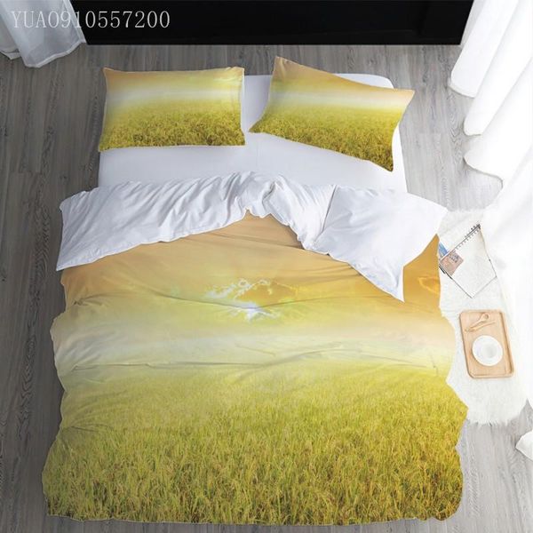 

bedding sets landscape set 2/3pcs wheat field duvet cover sunrise comforter single double adults bedclothes home textile