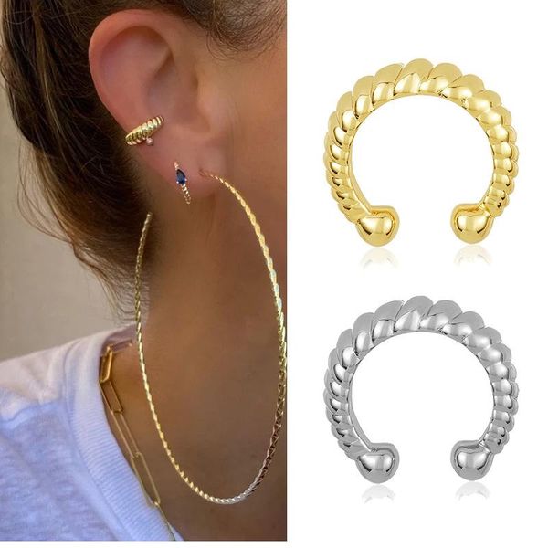 

stud summer stripe ear clip no hole female minority design earrings cross border retro jewelry geometric bone hook, Golden;silver