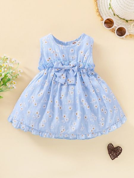

baby allover floral print ruffle hem bow front dress she, Red;yellow