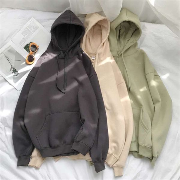 

privathinker woman's sweatshirts solid 12 colors korean female hooded pullovers cotton thicken warm oversized hoodies women 210928, Black