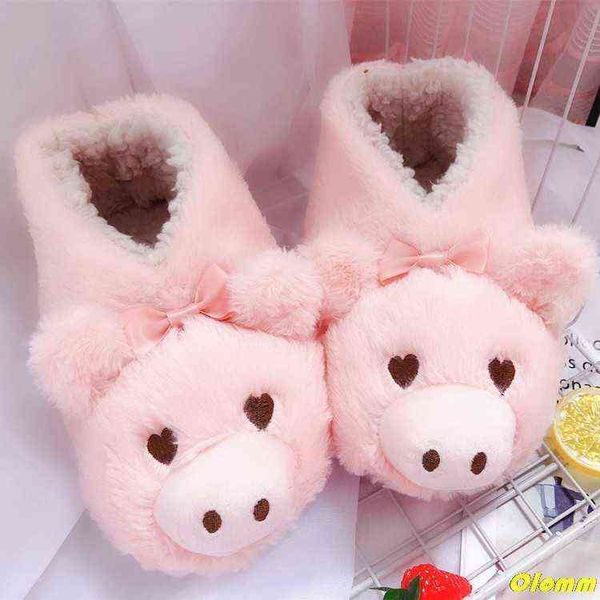 codice comfort peluche di grandi dimensioni coppia pacchetto tacco pantofole di maiale rosa in stile simpatico pantofole di cotone di maiale coppia scarpe da casa H1122