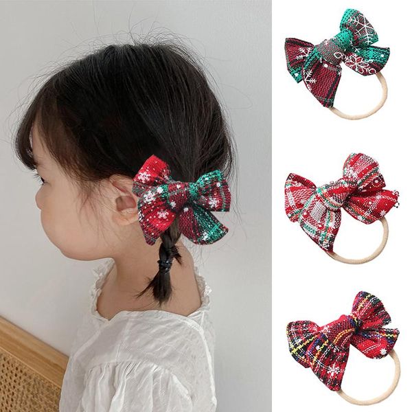 

hair accessories lovely check tie christmas style bow rope temperament soft headdress children's exquisite leisure, Slivery;white