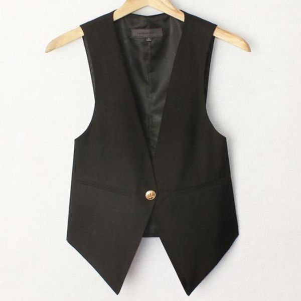 

women's jackets short waistcoat women autumn fashionable one-button slim solid color v-neck vest plus size, Black;brown
