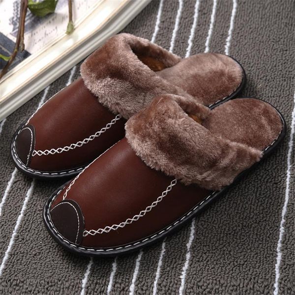 

slippers bedroom house men fur couple comfy light home shoes for leather fashion winter mules, Black