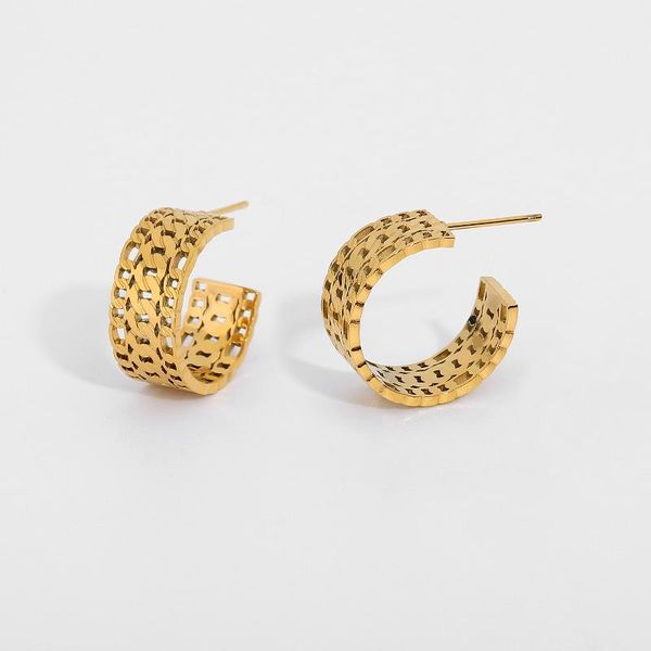 

hoop & huggie chunky stainelss steel c shaped earrings jewelry women hypoallergenic18k gold hollow metal geometric stud earring trendy, Golden;silver