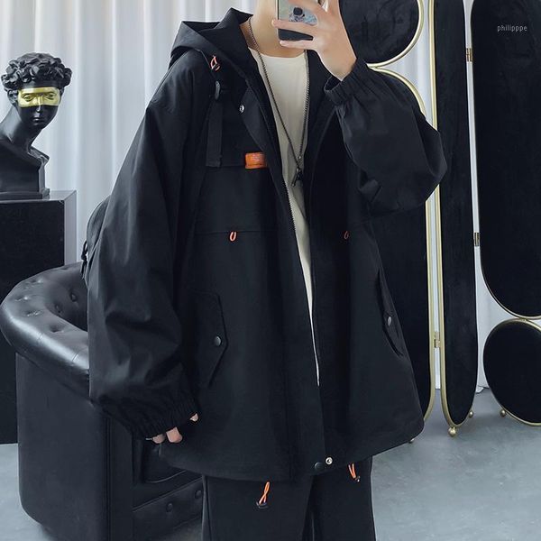 

men's jackets 2021 mens hooded jacket oversized casual windbreaker harajuku coats outwear, Black;brown