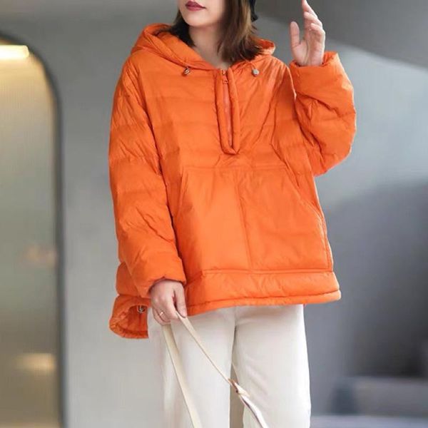 

women's down & parkas women 2021 winter hooded solid color warm coat for ladies loose casual all match white duck, Black