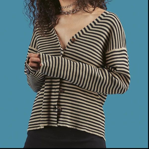 

striped cardigan v neck womens sweaters button up long sleeve knitted cardigans harajuku fashion, White;black