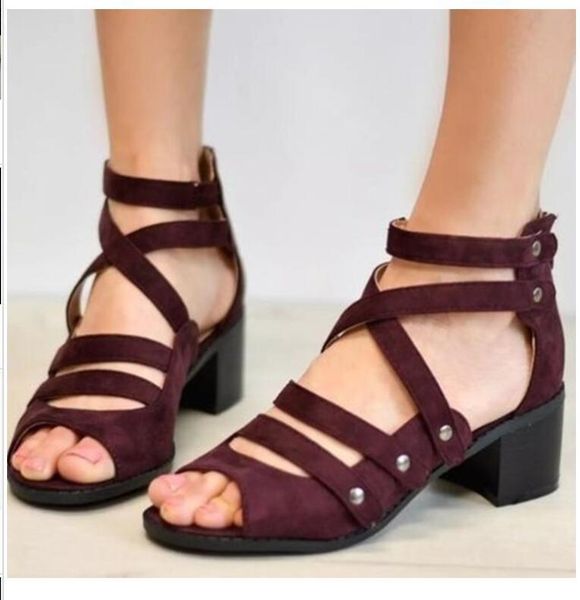 

sandals 2021 summer high heel fish mouth hollow buckle medium thick large size women's shoes, Black