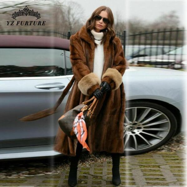 

women's fur & faux women real mink coat female winter thick warm overcoat whole skin 2021 jacket soft long christmas, Black