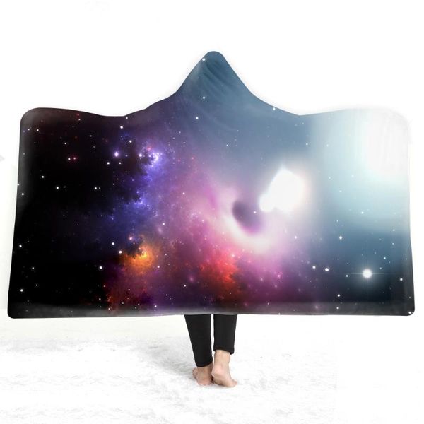 

gorgeous galaxy hooded blanket geometric starry sky printed cashmere cape bedroom sofa warm double heating nap wearing blankets