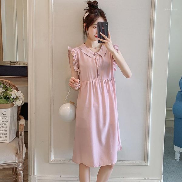 

summer pink chiffon maternity dress sweet sleeveless vest tank for pregnant women chic loose tie waist pregnancy1, White