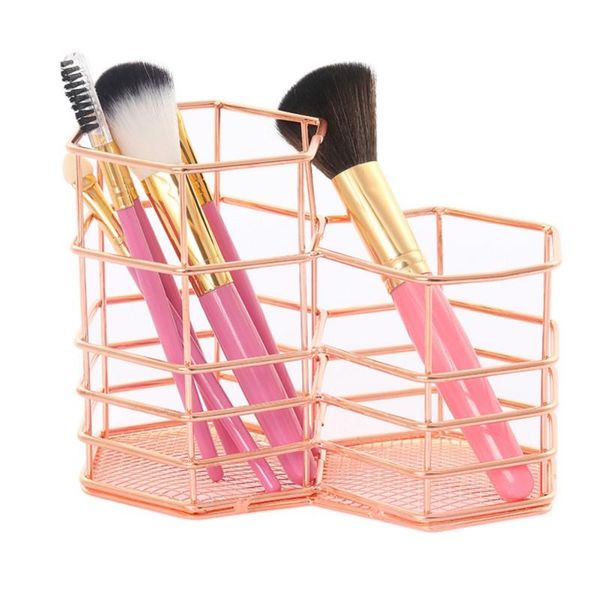 

rose gold iron art nordic makeup organizer basket eyeliner brush set storage cup dressing table cosmetic box boxes & bins