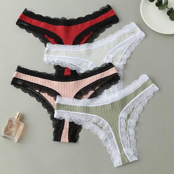 

women's panties 3 pcs/set women g-string soft lingerie cotton low rise panty solid color underwear fashion thong sexy, Black;pink