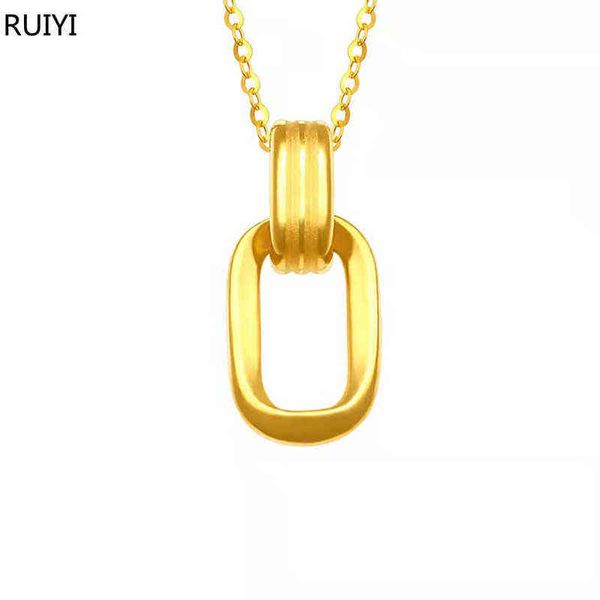 

ruiyi pure 24k 999 gold geometric double ring pendant 18k au750 clavicle necklace for girlfriend's birthday gift exqui, Silver