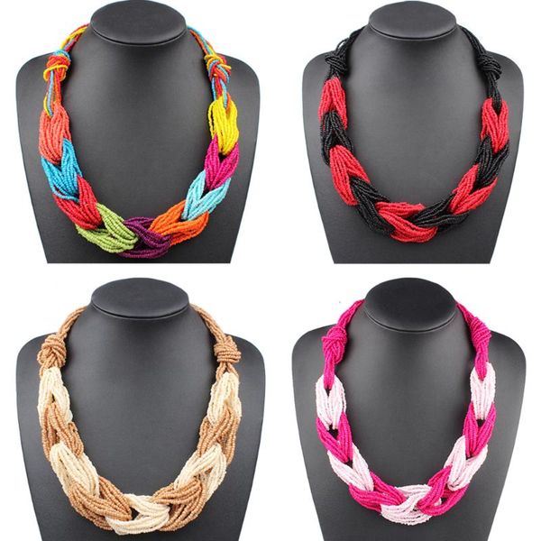 

chokers small beads handmade ethnic necklace vintage bohemian jewelry choker women accessories colorful woven fashion, Golden;silver