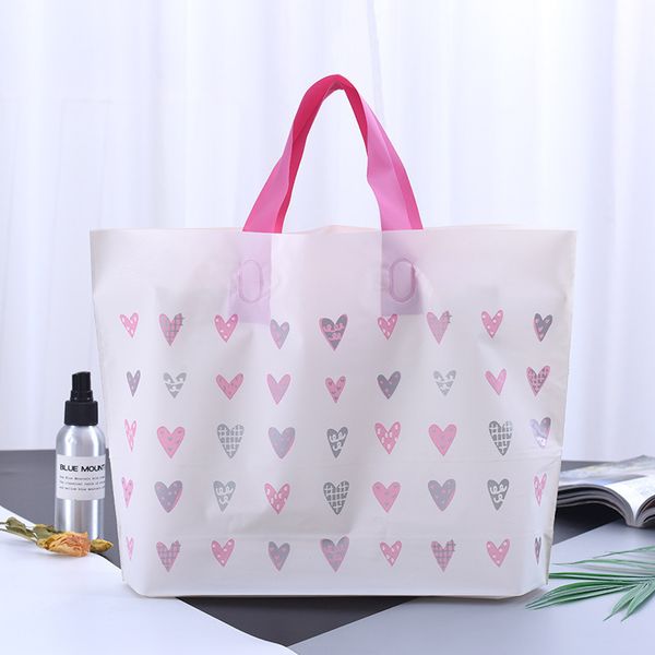 

50 pieces/pack reusable love pattern gift packaging bag pe degradable shopping bag custom made plastic tote bags