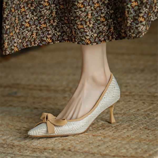 

dress shoes sheepskin slip-on fashion butterfly-knot spring/autumn shallow pumps pointed toe thin heel handmade e2u4, Black