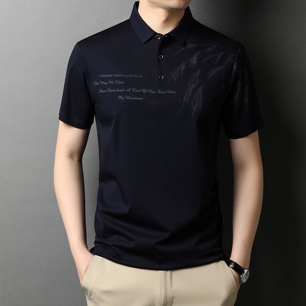 

fashion polo shirt printed short sleeve t-shirt men's lapel cotton summer trend collar half, White;black