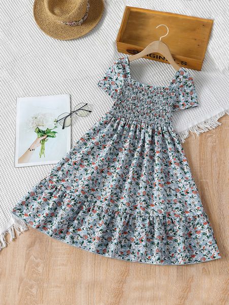 

toddler girls ditsy floral shirred square neck ruffle hem dress she, Red;yellow