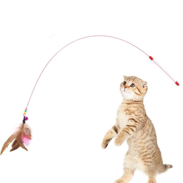 

cat toys 6pcs pet interactive feather bell wand teaser stick plastic toy accessory tool