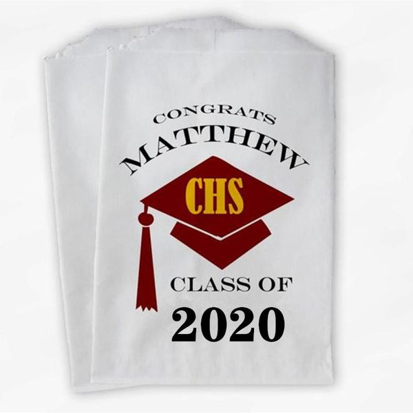 

gift wrap custom 2021 graduation cap personalized candy buffet bags - maroon & gold high school grad party favor in colors