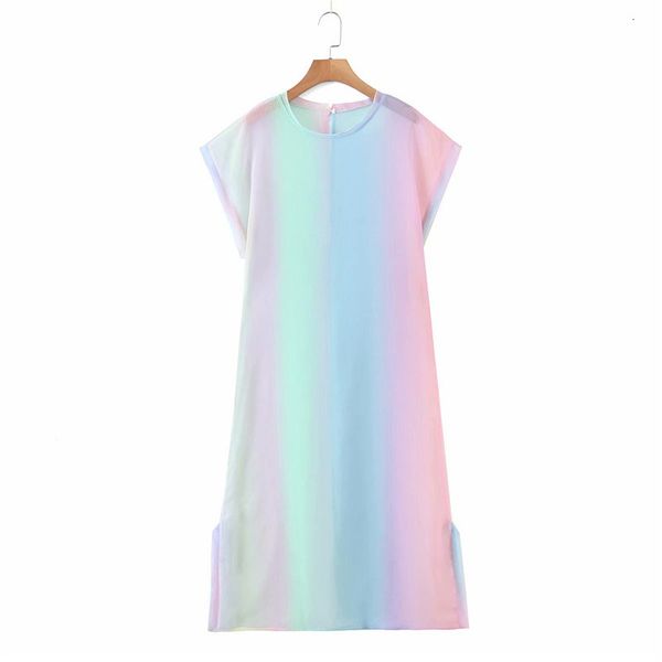 

casual dresses women fashion rainbow print tie-dye long chic lady elegant sleeveless high waist colorful summer thin dress gvqd, Black;gray