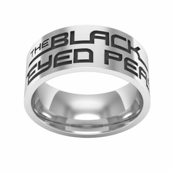 

8mm fashion silver stainless steel rings black eyed peas band jewelry size 6-13