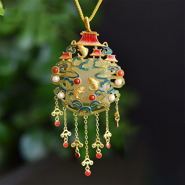 

yuyuelongmen n jade necklace ancient gold retro necklace female national style chinese sweater chain fashion african wedding necklaces jewel, Black