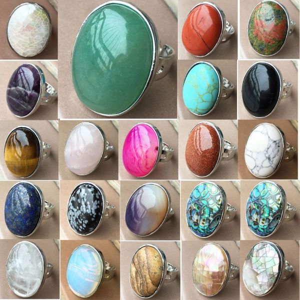 

cluster rings goldstone blue sand aventurine shell carnelian crystal lapis lazuli holiwite tiger eye oval bead ring wfh834, Golden;silver