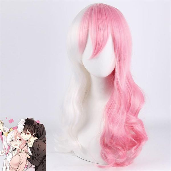 

other event & party supplies anime danganronpa monomi pink and white curly hair wig cosplay heat resistant + net