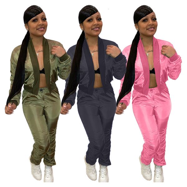 

women's designer autumn and winter women fashion casual long sleeve legging pants suit solid color slim two piece clothing, White