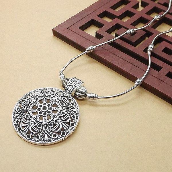 

pendant necklaces hocole brand hollow vintage bohemia necklace charm women flower jewelry tibet silver statement