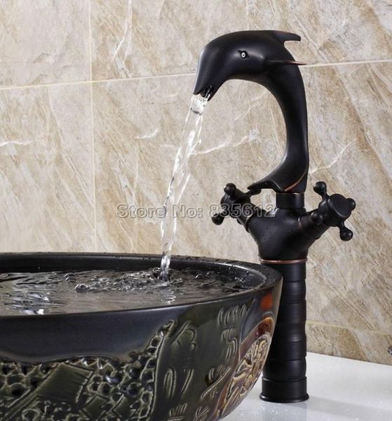 

bathroom sink faucets black oil rubbed bronze deck mounted dolphin model style basin mixer tap / swivel spout vessel wnf315
