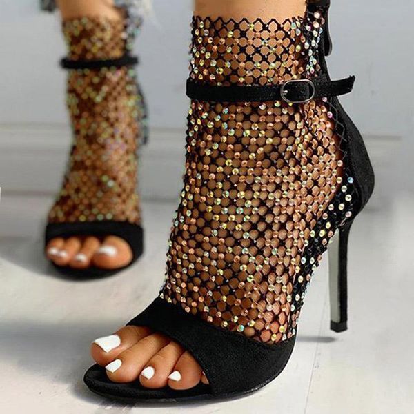 

dress shoes women sandals hollow buckle strap peep toe high heels ladies pumps fashion plus size footwear 2021 summer party, Black