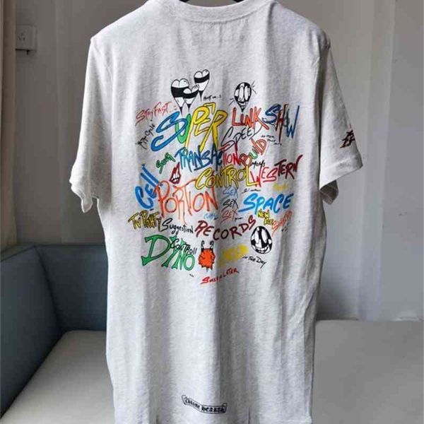 

ch back letter graffiti loose short sleeve t-shirt, White;black