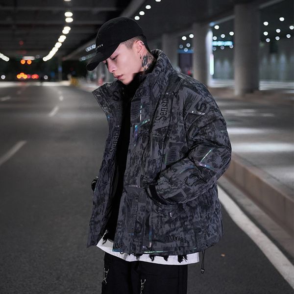 

men's down thick cotton padded et, loose, camouflage, hip-hop style, warm, winter, Black