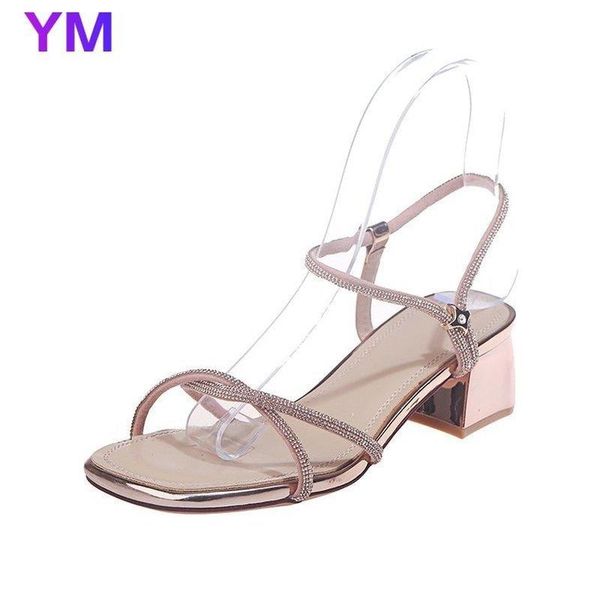 

gladiator rose gold design sandals crystal one-strap high heels summer party shoes zapatos de mujer open toe, Black