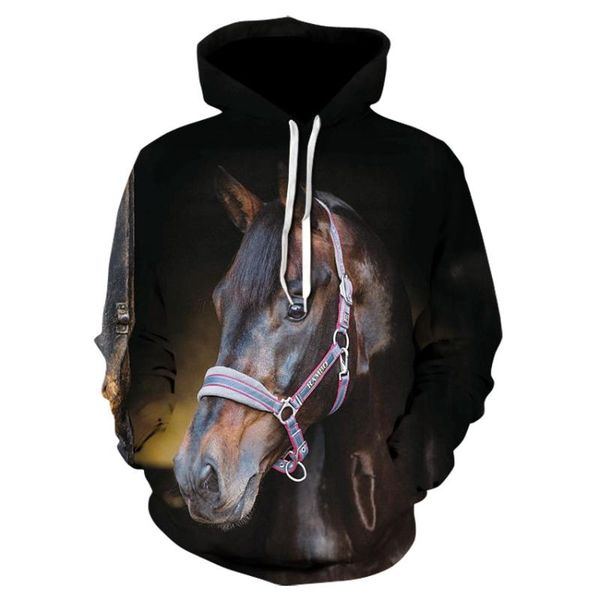 

men's hoodies & sweatshirts 2021 sweatshirt men women 3d print brown horse animal pattern pullover casual creative oversized, Black