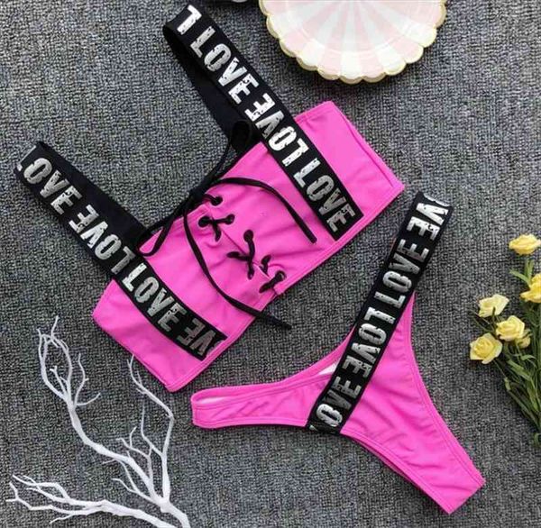 

summer beach wear women swimsuit letter love push up bikini set womenswimming suit bathing biquini plus size, White;black