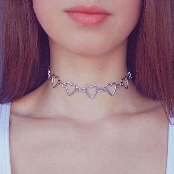

chokers 27+5cm short chain gothic heart for women love punk choker necklace, Golden;silver