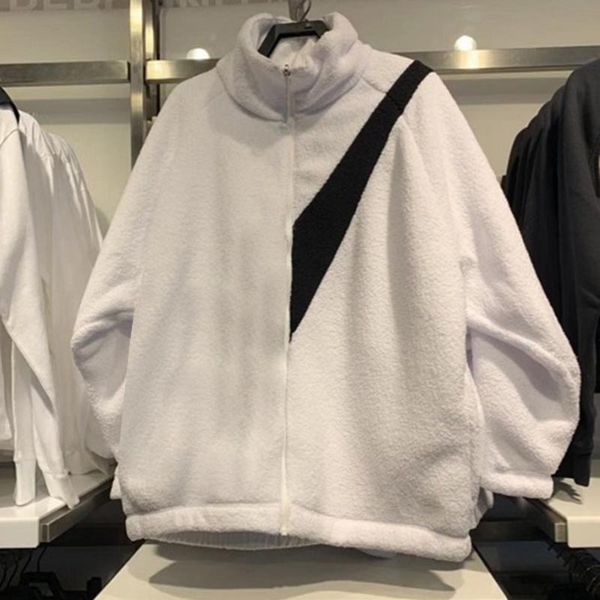 

coat men jackets wool blends women coats men's outerwear sherpa fleece jacket lamb cashmere warm mens couple jacket exercise loose fash, Black