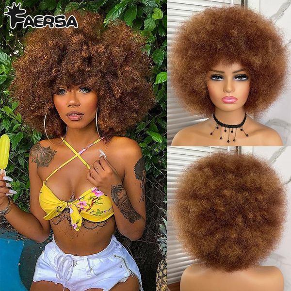 

synthetic wigs short hair afro kinky curly with bangs for black women african ombre gluess cosplay natural blonde red blue