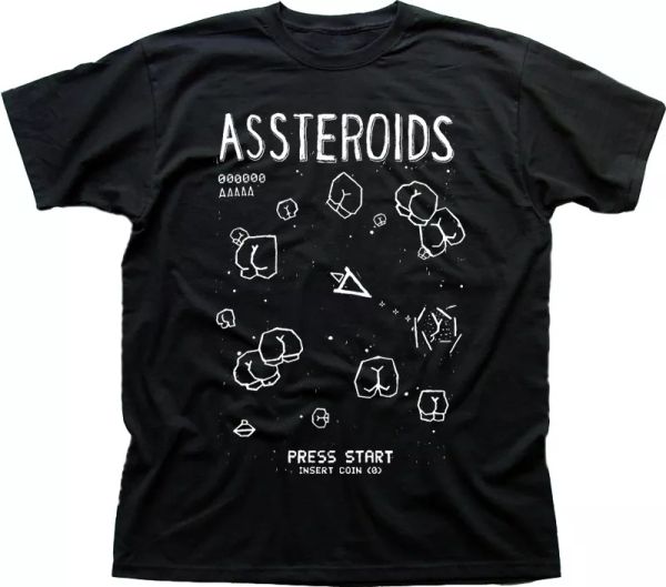 

assteroids funny asteroids parody atari retro black t-shirt 9643, White;black